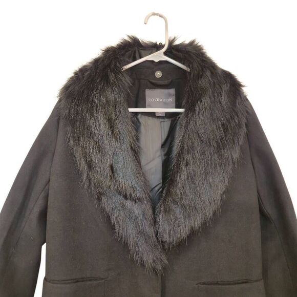 Covington Women's Black Polyester Removeable Faux Fur Collar Button Down Lined D - Picture 2 of 11